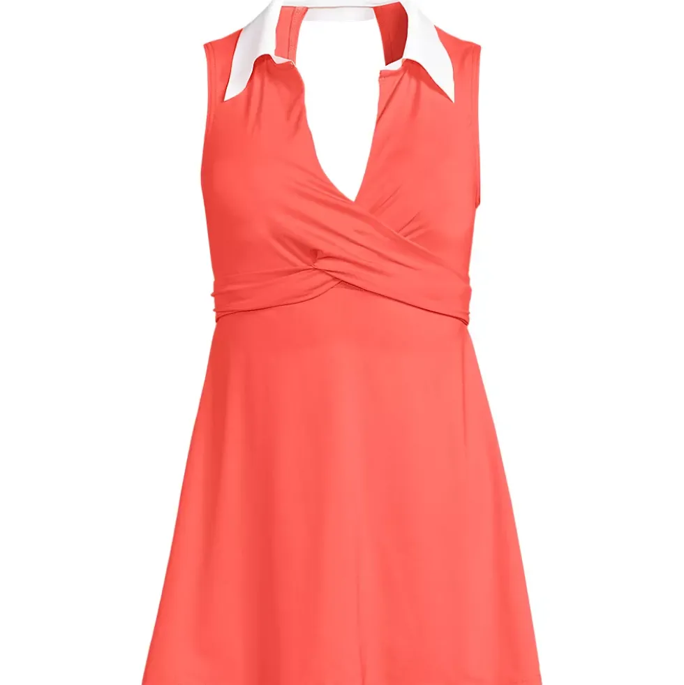 Women's Polo Collar Tie Front Swim Dress Swimsuit