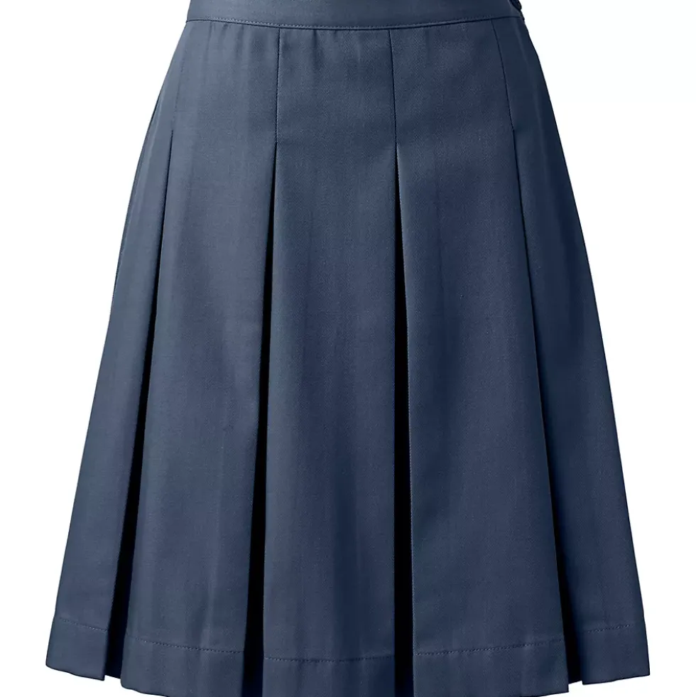 Women's Poly-Cotton Box Pleat Skirt Top of Knee