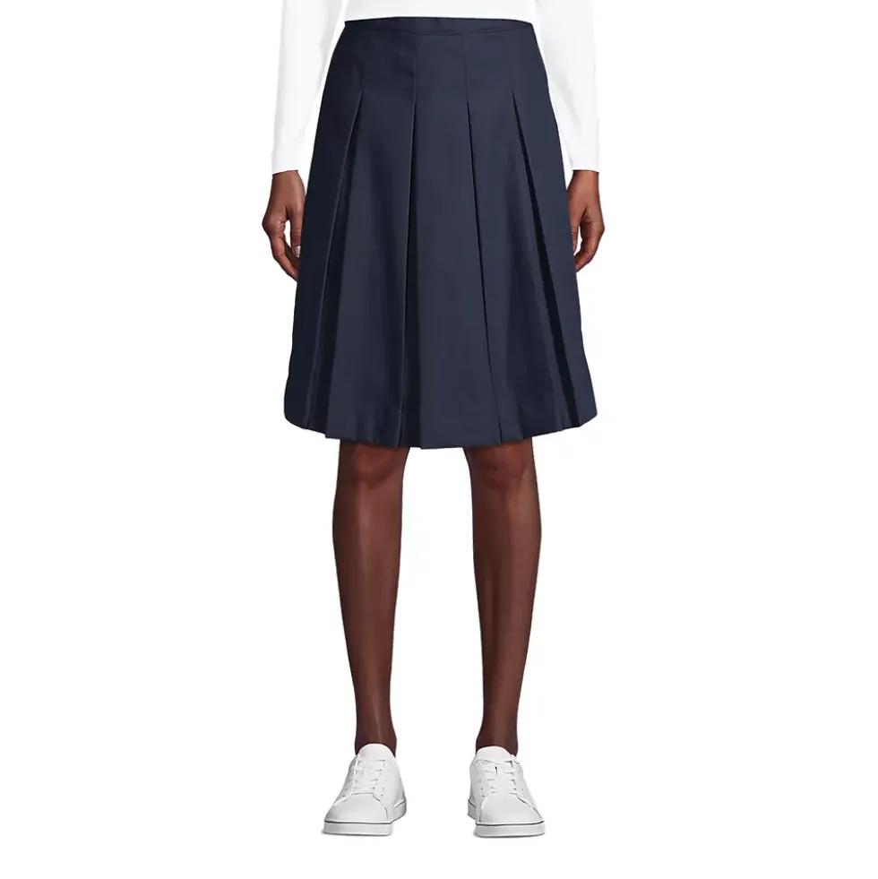 Women's Poly-Cotton Box Pleat Skirt Top of Knee