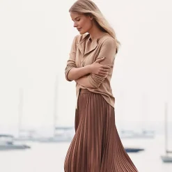 Women's Poly Crepe Pleated Midi Skirt