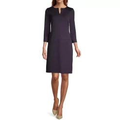 Women's Ponte 3/4 Sleeve Split Neck Shift Dress