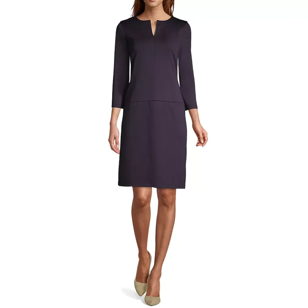Women's Ponte 3/4 Sleeve Split Neck Shift Dress