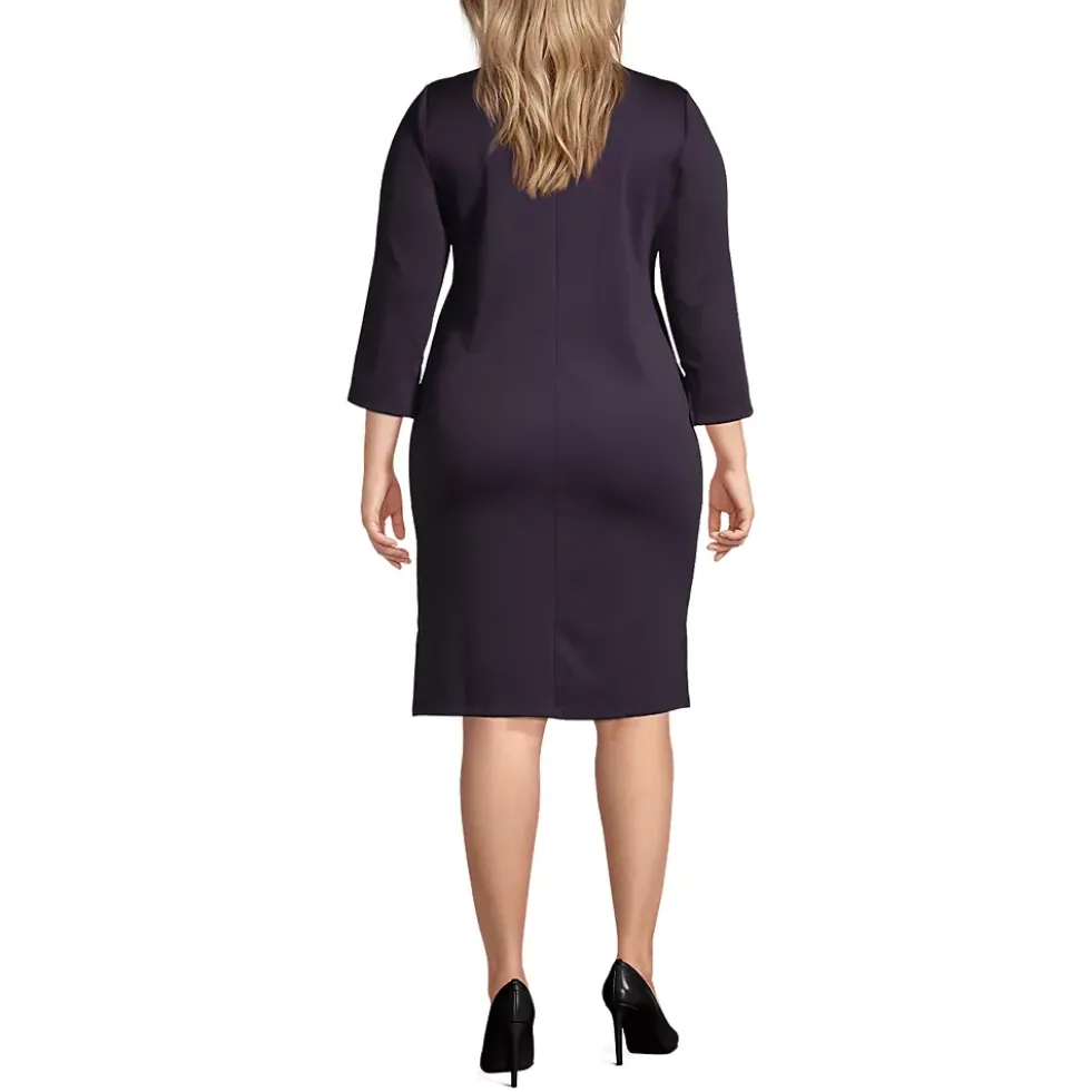 Women's Ponte 3/4 Sleeve Split Neck Shift Dress