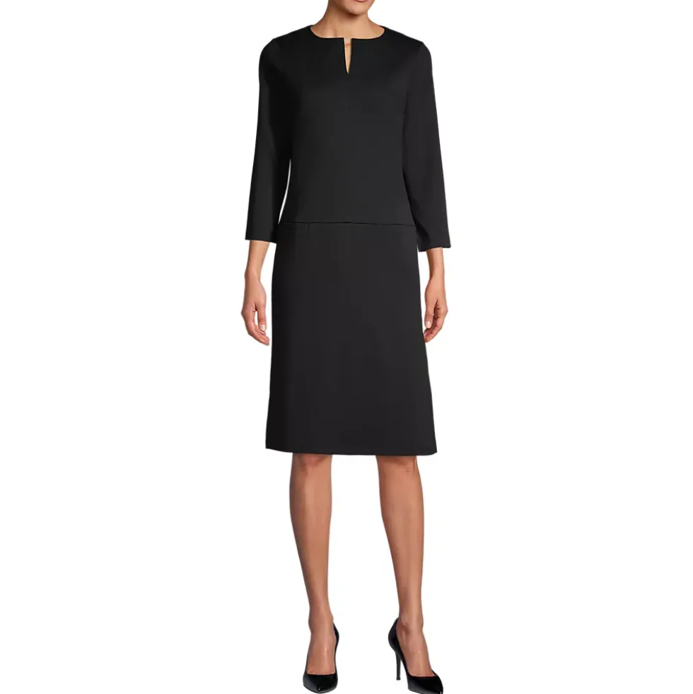 Women's Ponte 3/4 Sleeve Split Neck Shift Dress