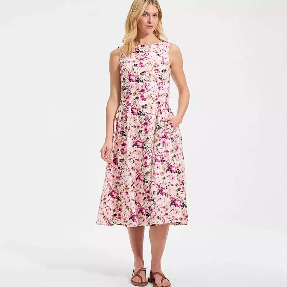 Women's Poplin Boatneck Midi Dress