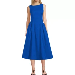 Women's Poplin Boatneck Midi Dress
