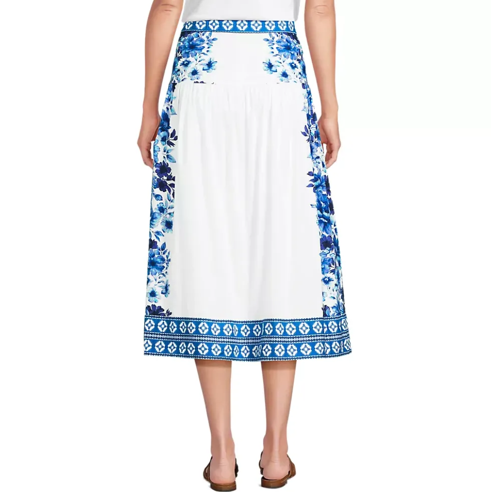 Women's Poplin Border Print Midi Skirt - Set Bottom
