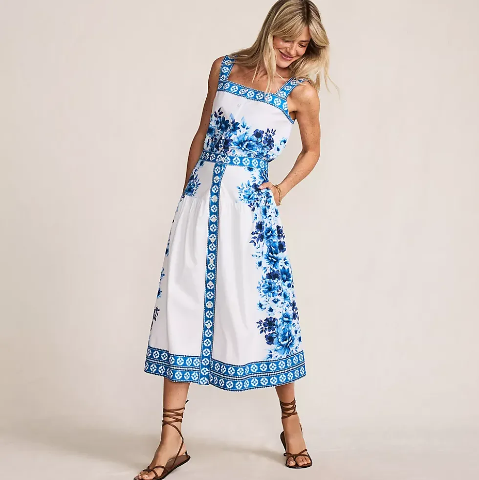 Women's Poplin Border Print Midi Skirt - Set Bottom