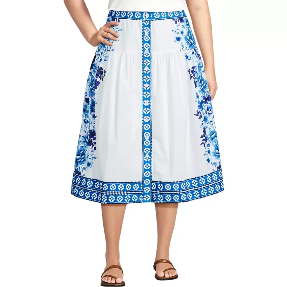 Women's Poplin Border Print Midi Skirt - Set Bottom