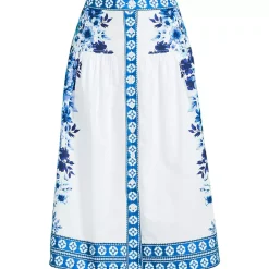 Women's Poplin Border Print Midi Skirt - Set Bottom