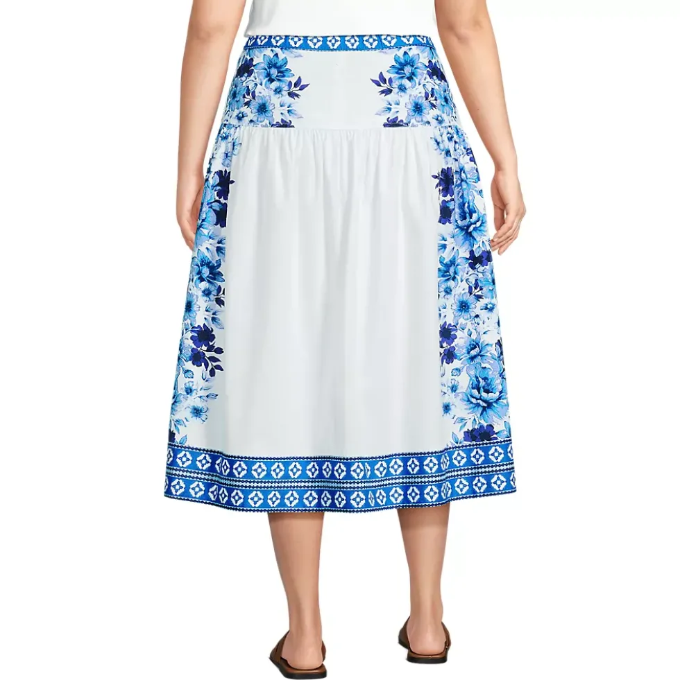 Women's Poplin Border Print Midi Skirt - Set Bottom