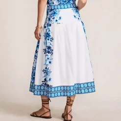 Women's Poplin Border Print Midi Skirt - Set Bottom