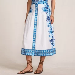 Women's Poplin Border Print Midi Skirt - Set Bottom
