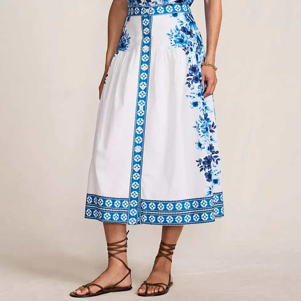 Women's Poplin Border Print Midi Skirt - Set Bottom