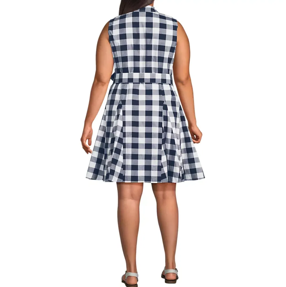 Women's Poplin Button Front Dress with Godets
