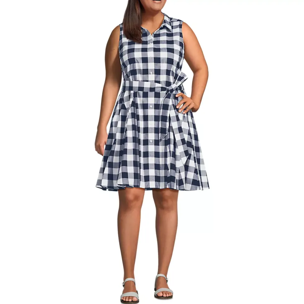 Women's Poplin Button Front Dress with Godets