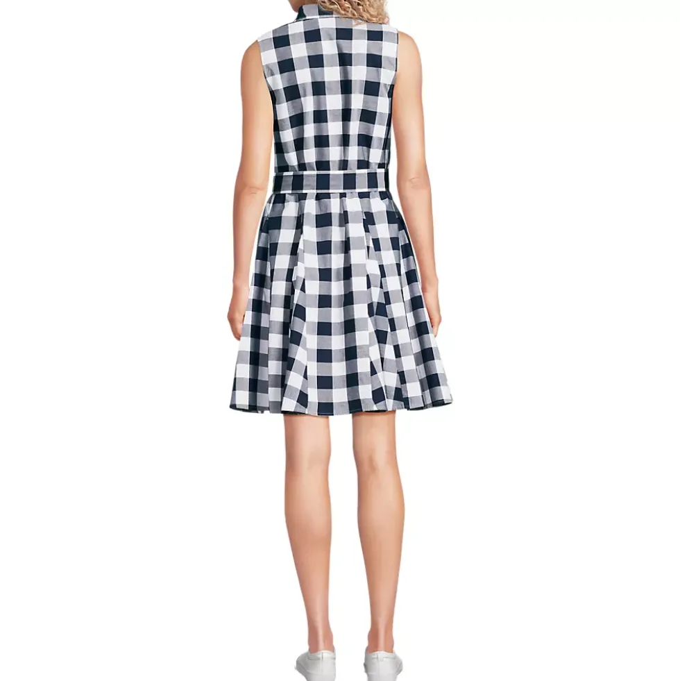 Women's Poplin Button Front Dress with Godets