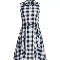 Women's Poplin Button Front Dress with Godets
