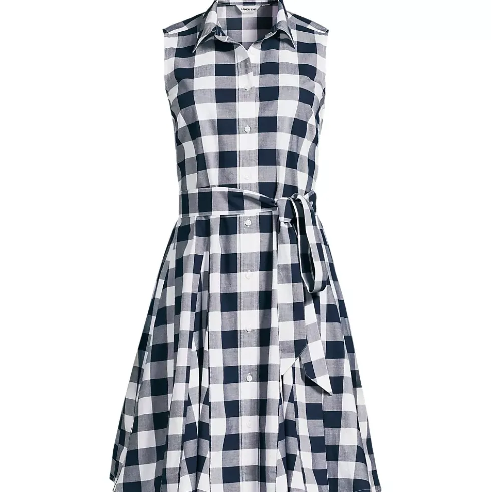 Women's Poplin Button Front Dress with Godets