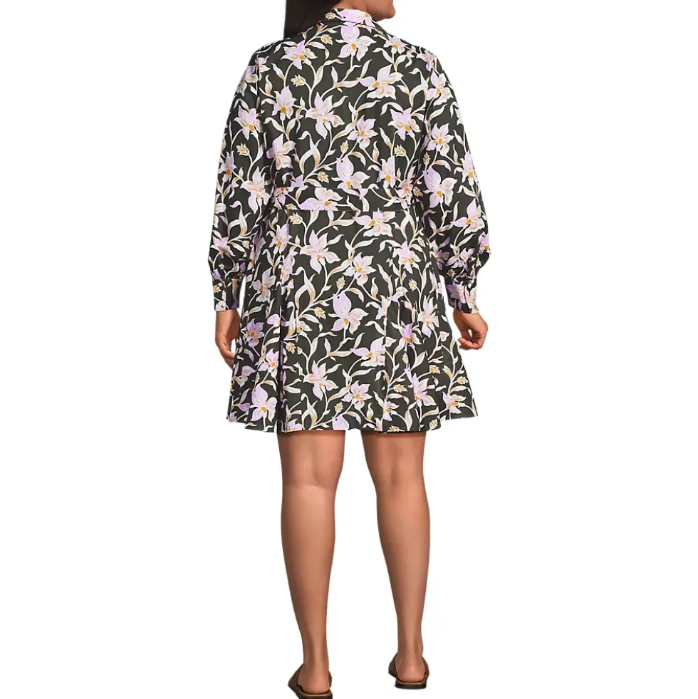 Women's Poplin Button Front Dress with Godets