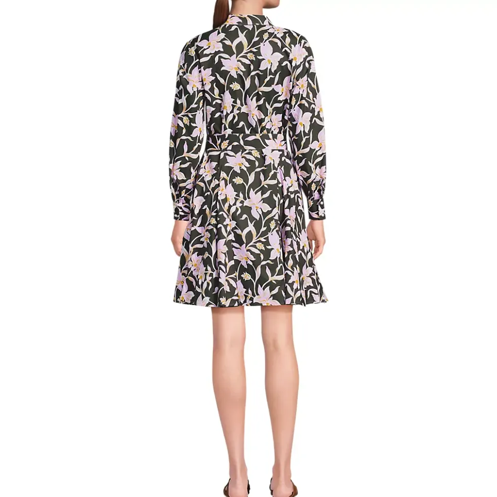 Women's Poplin Button Front Dress with Godets