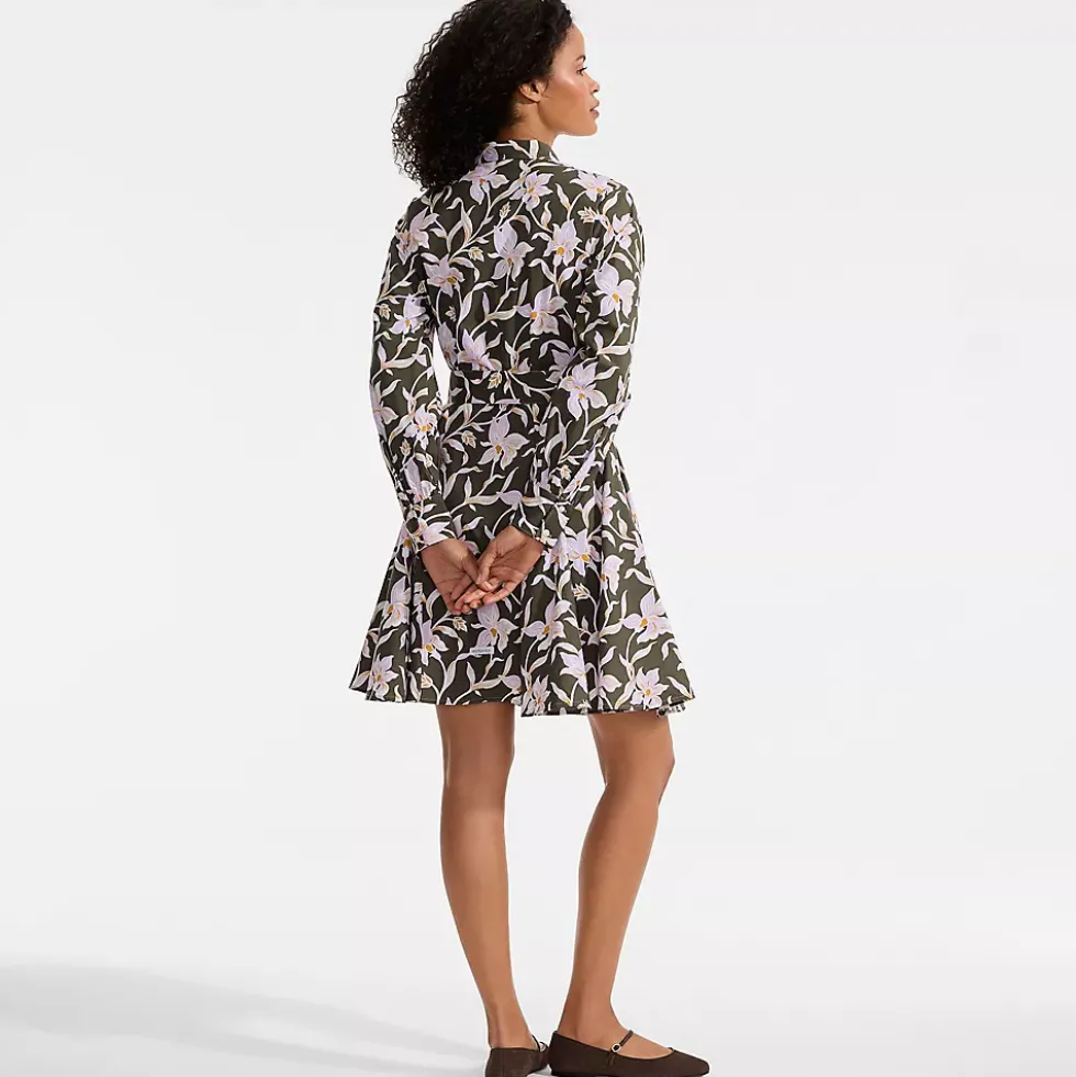 Women's Poplin Button Front Dress with Godets
