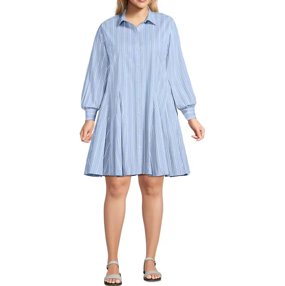 Women's Poplin Button Front Dress with Godets