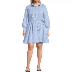 Women's Poplin Button Front Dress with Godets