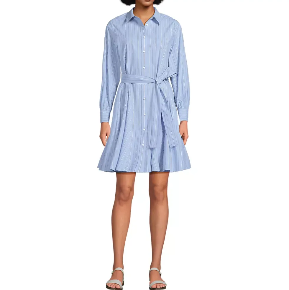 Women's Poplin Button Front Dress with Godets