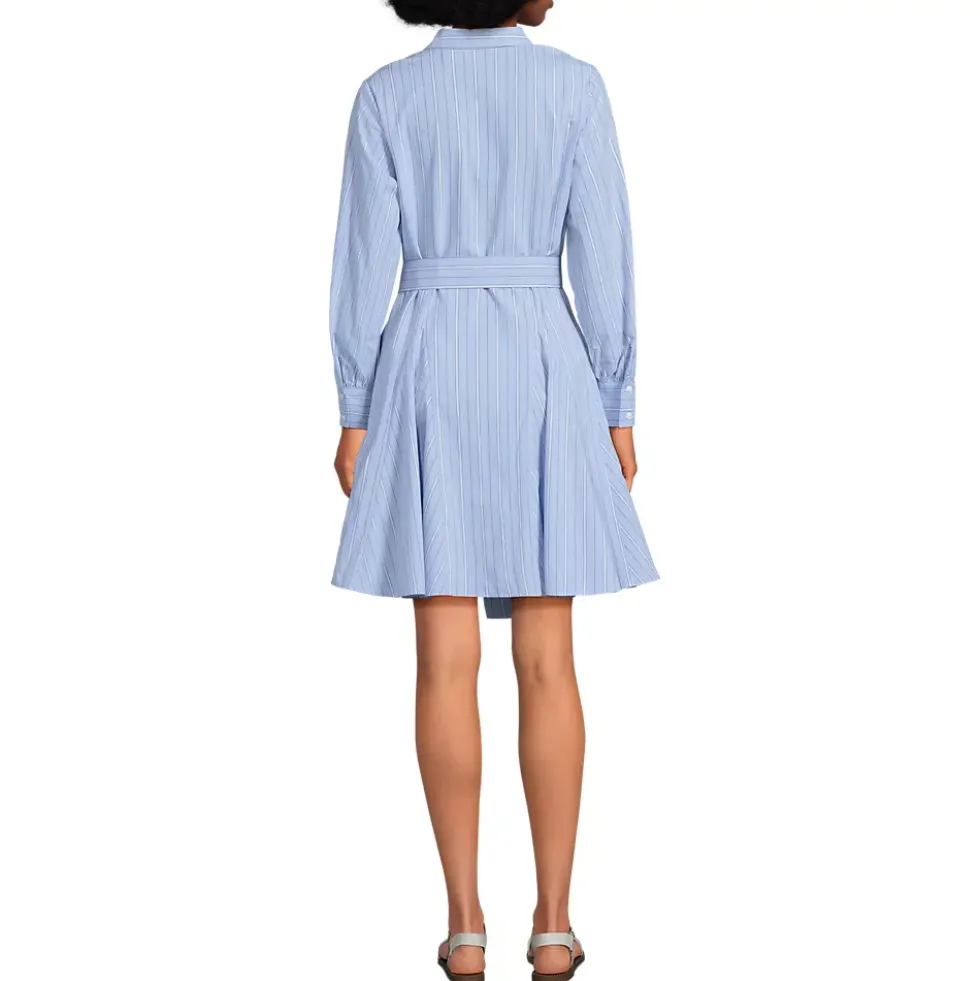 Women's Poplin Button Front Dress with Godets