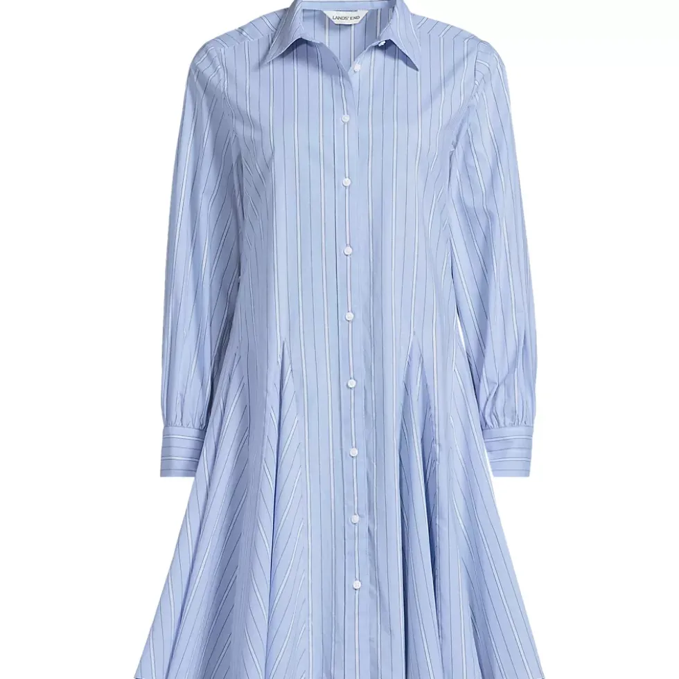 Women's Poplin Button Front Dress with Godets