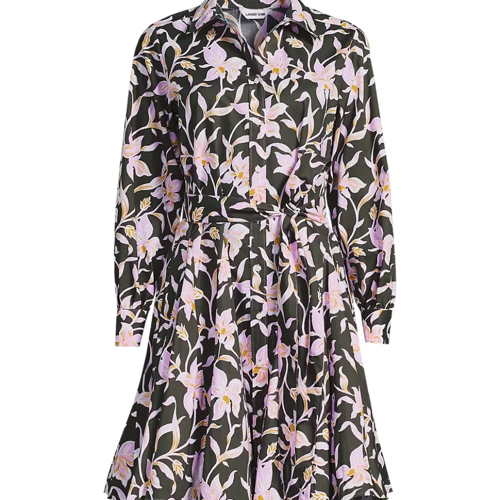 Women's Poplin Button Front Dress with Godets