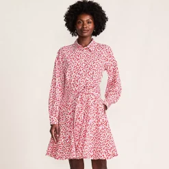 Women's Poplin Button Front Dress with Godets