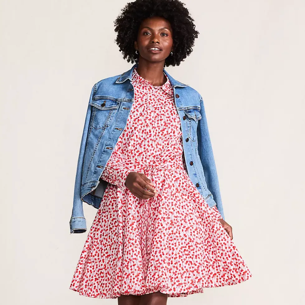 Women's Poplin Button Front Dress with Godets