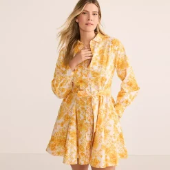 Women's Poplin Button Front Dress with Godets
