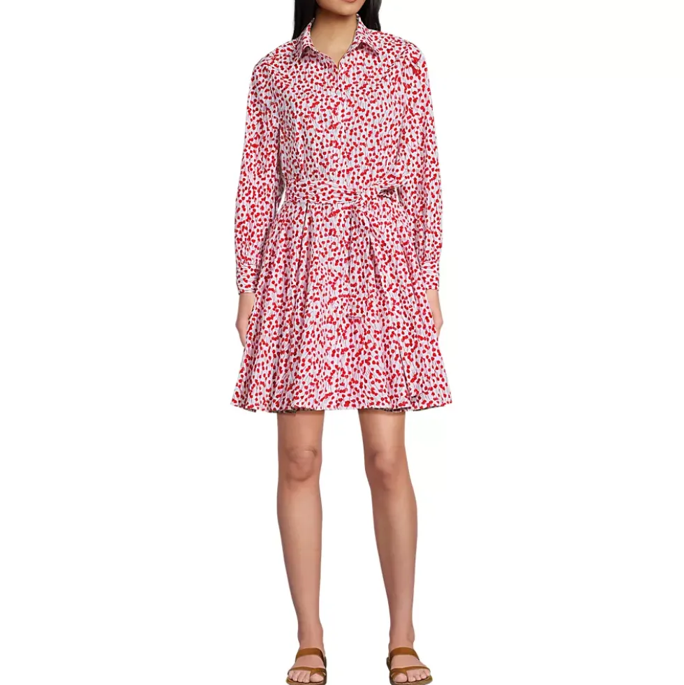 Women's Poplin Button Front Dress with Godets