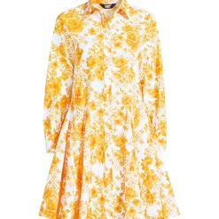 Women's Poplin Button Front Dress with Godets