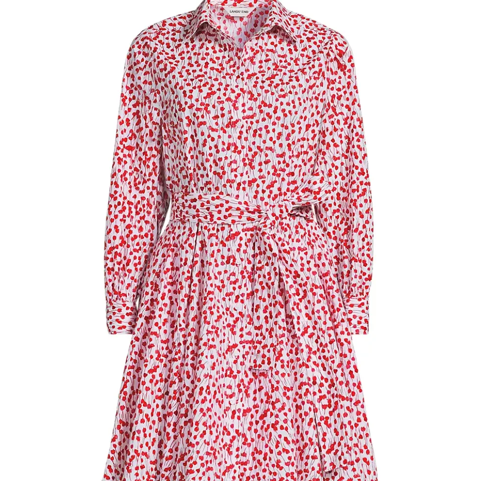Women's Poplin Button Front Dress with Godets
