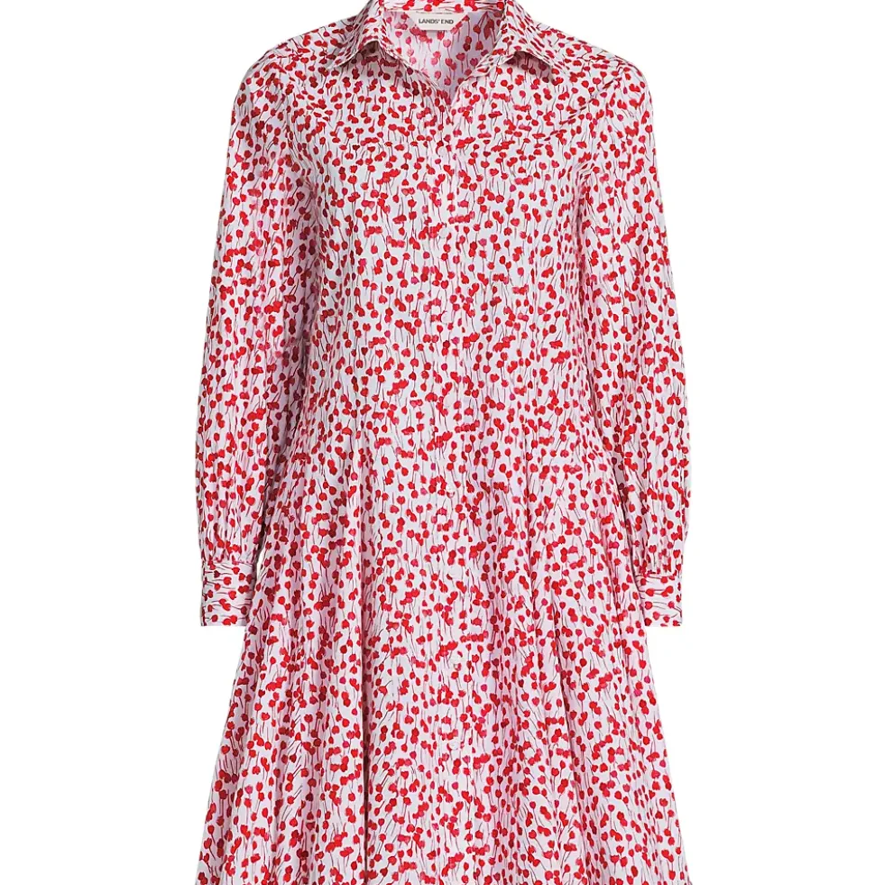 Women's Poplin Button Front Dress with Godets