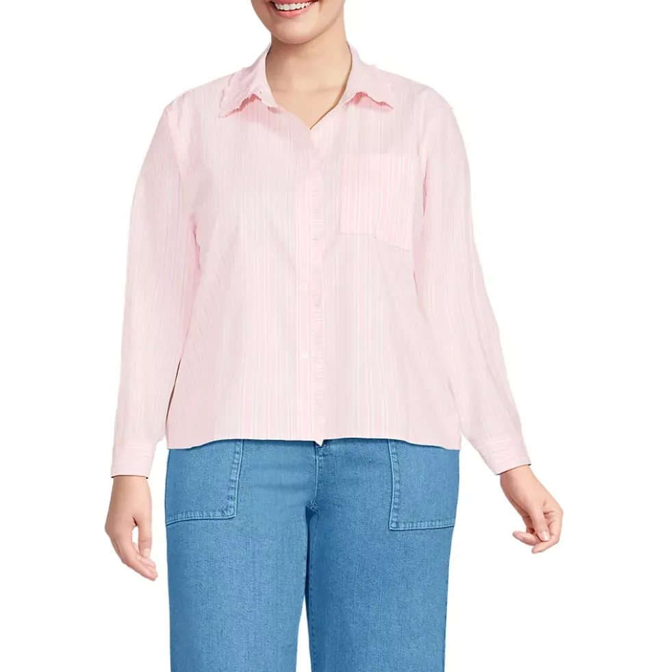 Women's Poplin Cropped Shirt with Ruffles