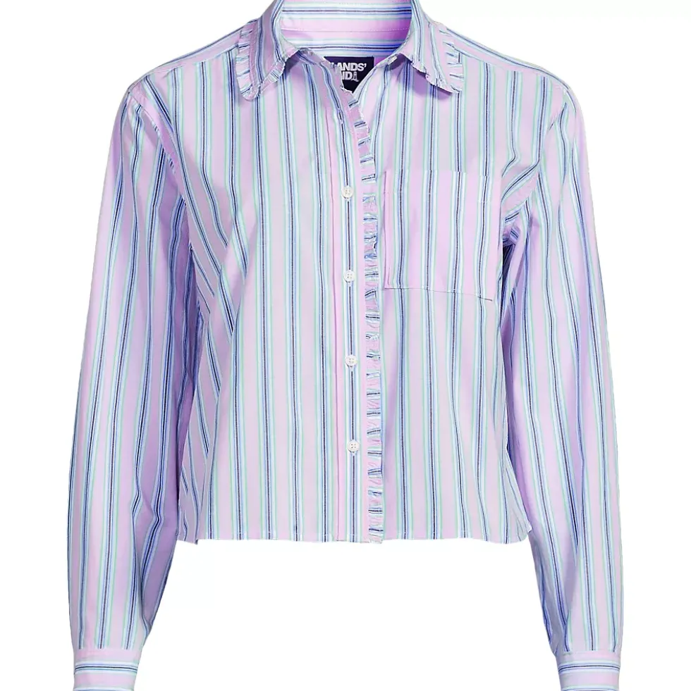 Women's Poplin Cropped Shirt with Ruffles