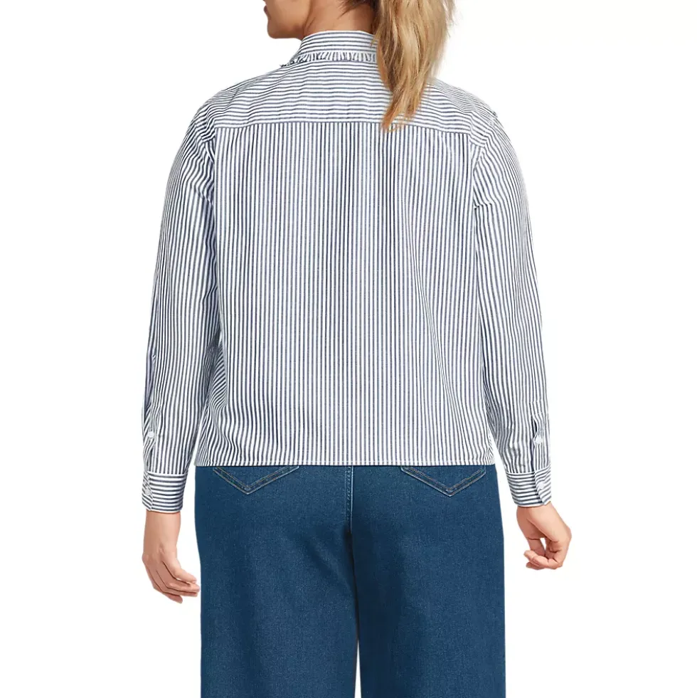 Women's Poplin Cropped Shirt with Ruffles