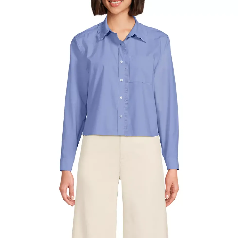 Women's Poplin Cropped Shirt with Ruffles