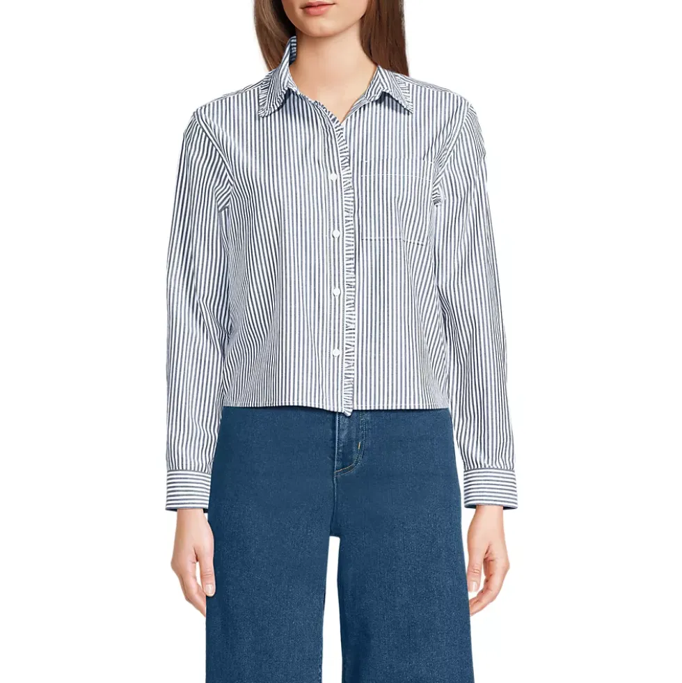 Women's Poplin Cropped Shirt with Ruffles