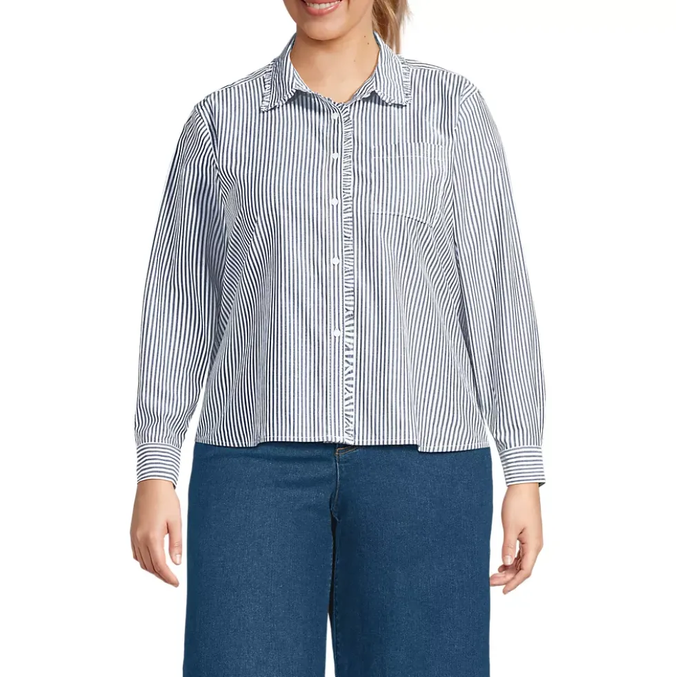 Women's Poplin Cropped Shirt with Ruffles