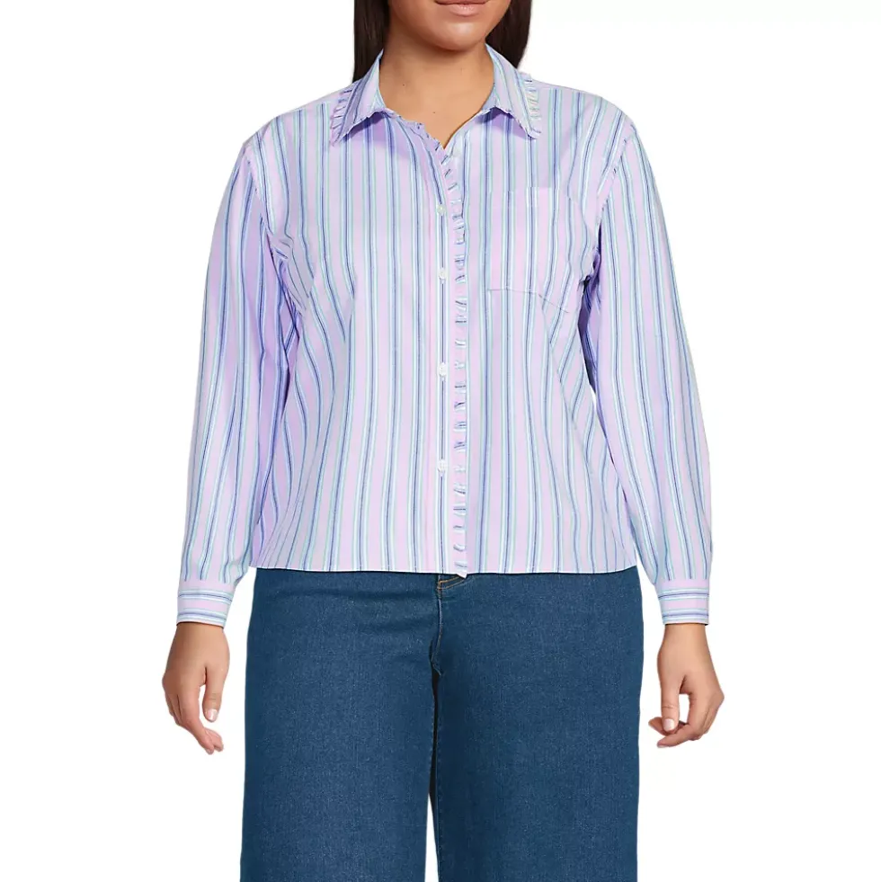 Women's Poplin Cropped Shirt with Ruffles