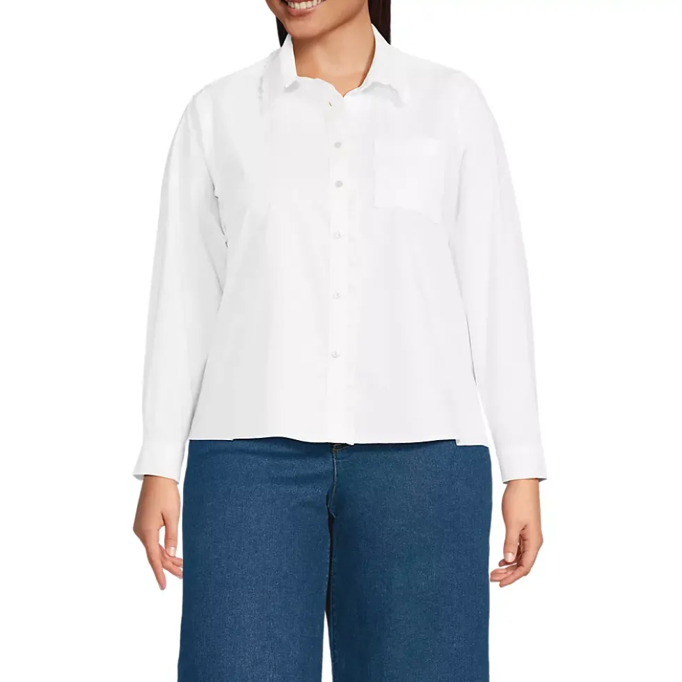 Women's Poplin Cropped Shirt with Ruffles