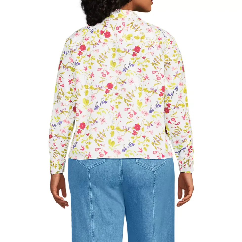 Women's Poplin Cropped Shirt with Ruffles