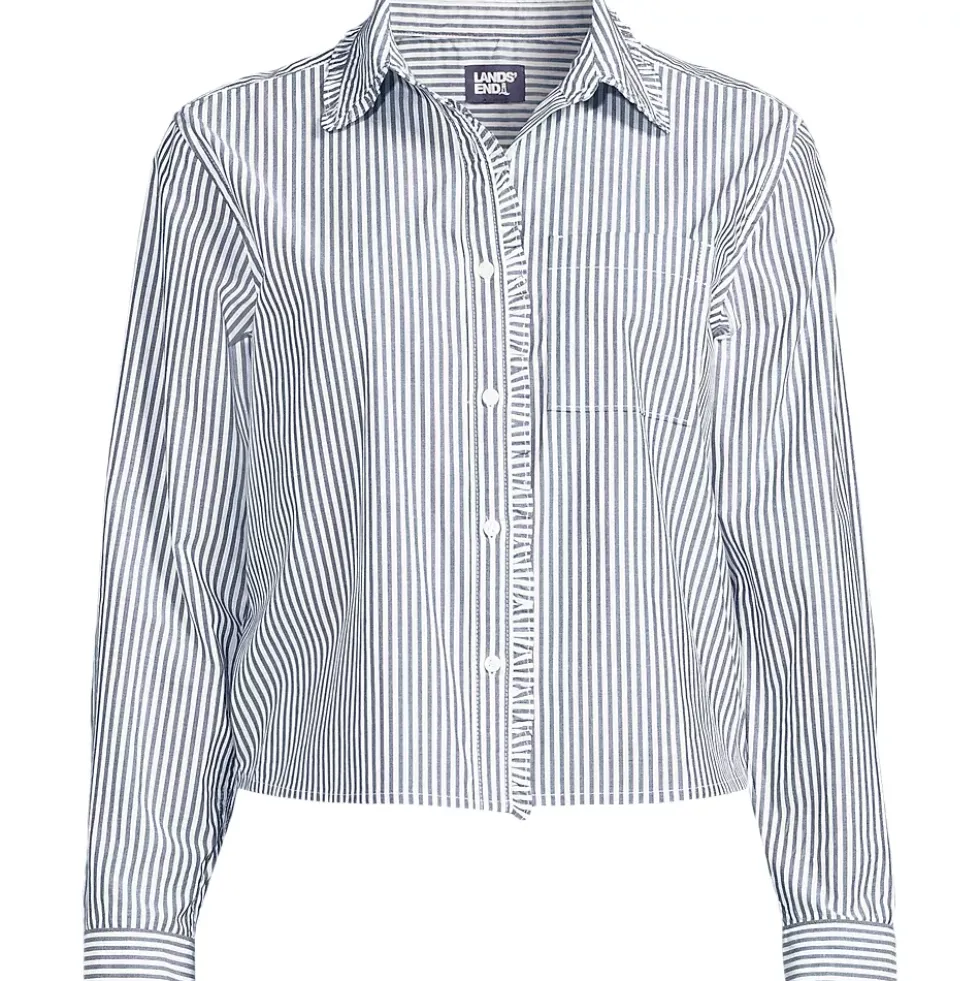 Women's Poplin Cropped Shirt with Ruffles