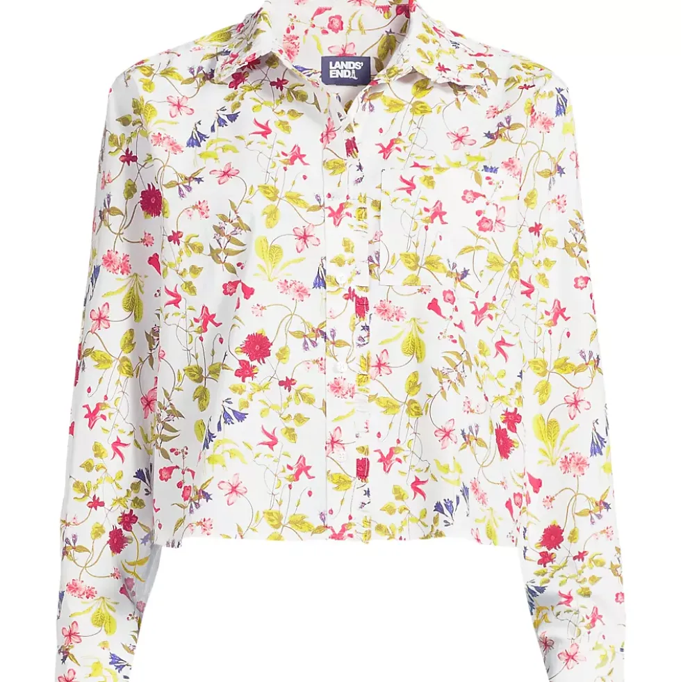 Women's Poplin Cropped Shirt with Ruffles